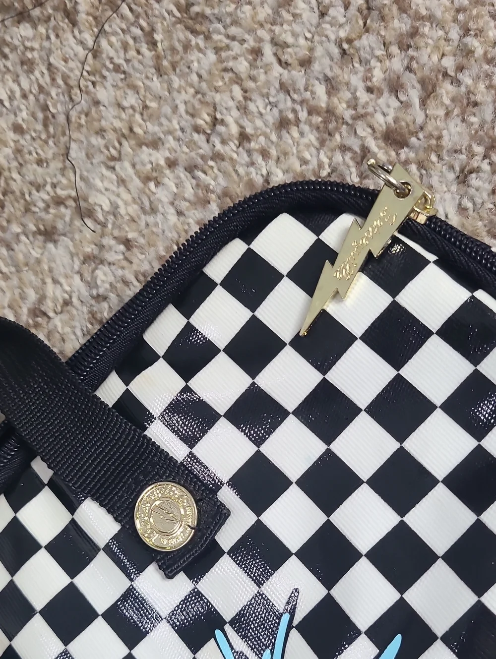 Betsey Johnson Black & White Checkered Laptop Bag with Red Heart Graphic